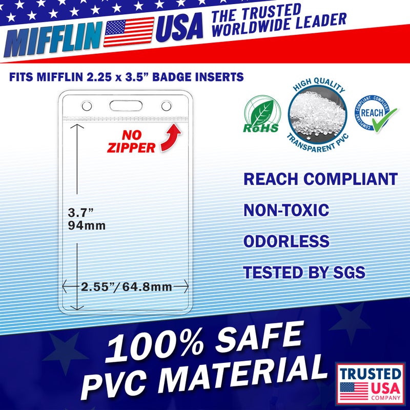 Mifflin Vertical Zipperless ID Badge Holder (Clear, 2.25x3.5 Inch, 100 Pack), Quick Load Plastic Name Card Pouch in Bulk - Image 5